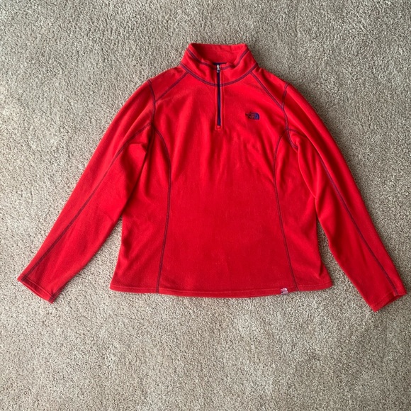 The North Face Tops - THE NORTH FACE “Village” Red Fleece Half Zip Pullover Sweater